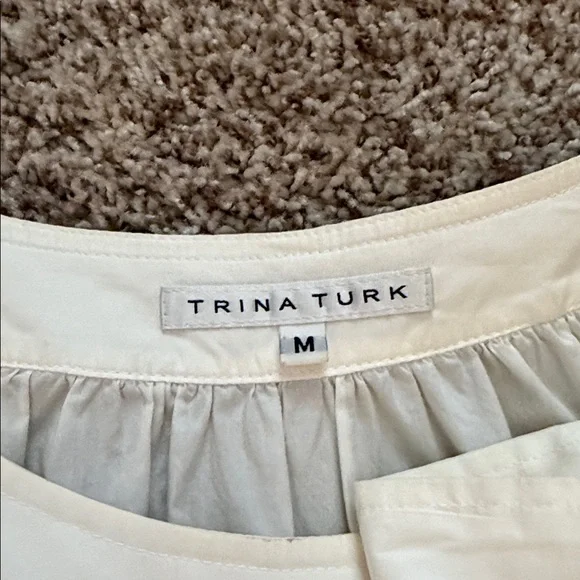 Trina Turk white Tie-Neck Puff Sleeve Blouse - Picture 2 of 4